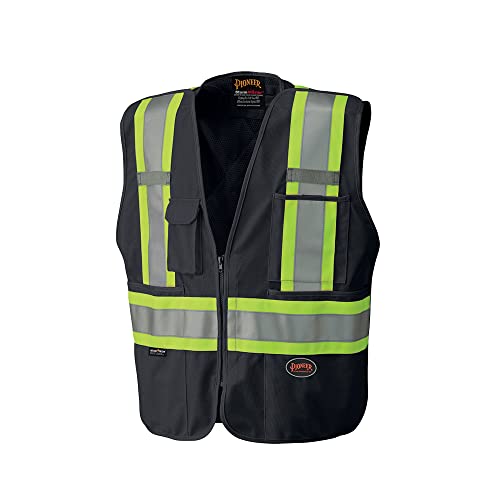 Pioneer Hi Vis Tear-Away Mesh Back Safety Vest for Men - Reflective Tape, 4 Pockets - Construction, Traffic, Security - Black - color: Black, size: 3X-Large