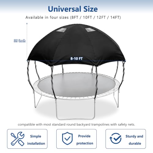 Trampoline Cover 8-10FT Waterproof Heavy Duty – All-Weather Outdoor Dome Tent with Clear PVC Skylight, Support Poles, Fits Round Trampolines as Trampoline Tent Cover - size: 10ft