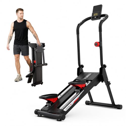 YOLEO Magnetic Stair Stepper for Exercise at Home, 16-Level Adjustable Resistance Up to 130LB, Folding Cardio Stairmaster with 28''Extended Stride&Low Noise,Stair Climber with HR Sensor for Full Body - color: Black