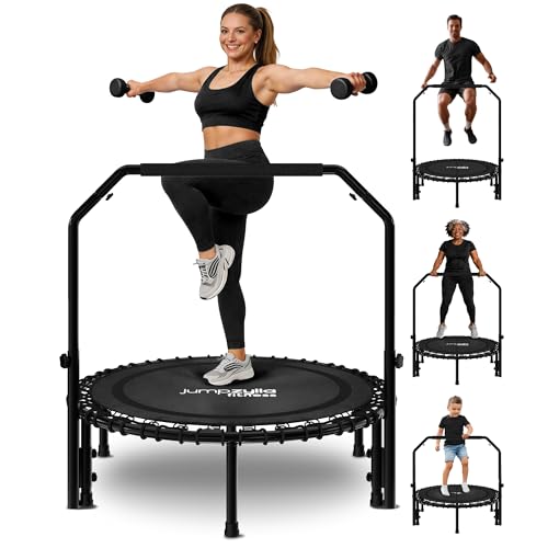 JUMPZYLLA Mini Rebounder Trampoline for Adults, Fitness Trampoline with Bar - color: Black, size: 40"