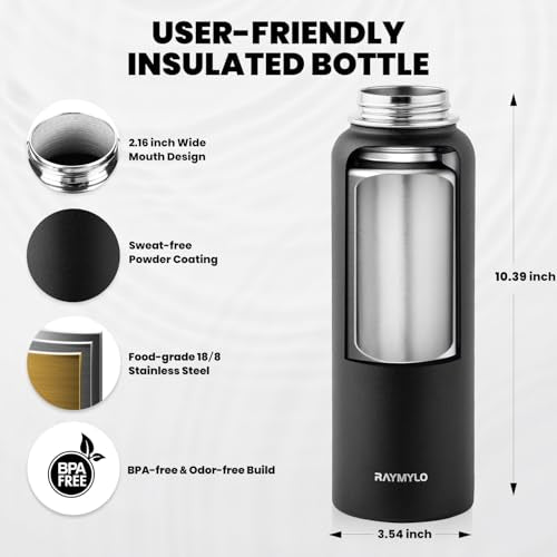 RAYMYLO Insulated Water Bottle 40 oz, Triple Wall Vacuum Stainless Steel - color: Magic Black, size: 40 Ounces
