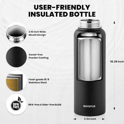 RAYMYLO Insulated Water Bottle 40 oz, Triple Wall Vacuum Stainless Steel - color: Magic Black, size: 40 Ounces