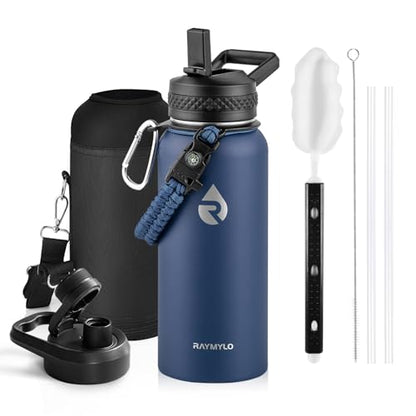 RAYMYLO Insulated Water Bottle 32 oz, Triple Wall Vacuum Stainless Steel - color: Dark Blue, size: 32 Ounces