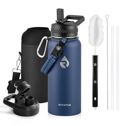 RAYMYLO Insulated Water Bottle 32 oz, Triple Wall Vacuum Stainless Steel - color: Dark Blue, size: 32 Ounces