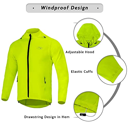 Dooy Men's Cycling Jacket with Detachable Sleeves Windbreaker Jackets Windproof Running Vest Lightweight and High Visibility - color: Yellow, size: Small