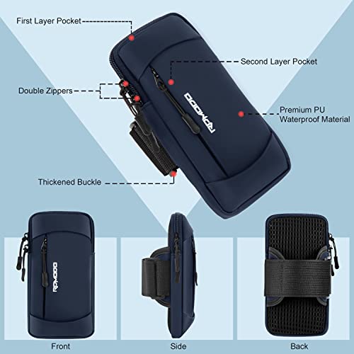 Running Armband Phone Holder, Running Phone Holder for iPhone 13 14 15 16 Pro Max Samsung, Adjustable Elastic Phone Armband, 2 Pockets Cell Phone Holder for Walking Workout Under 7.5 Inch（Blue） - color: 01-Blue
