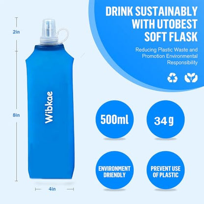 Soft Flask, 2 Pack Soft Flask Running Bottles 500ml,TPU Foldable Running Flask, Portable Collapsible Flask Handheld for Travel Traveling Hiking Cycling City Walk