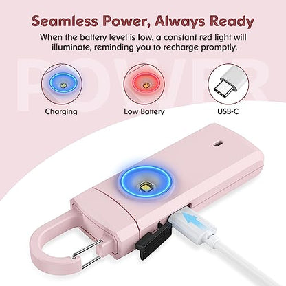 Rechargeable Personal Alarm for Women - Christmas Birthday Gifts for Women, Daughter, College Student, Teen Girl, Elders, Kids, Siren Alarm, USB Charging, Pink - color: Pink
