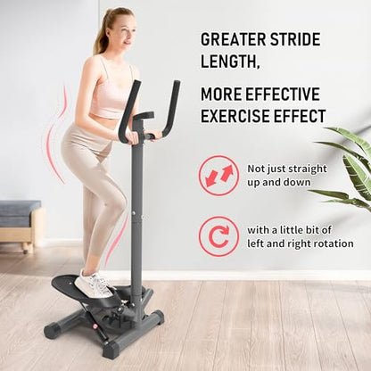 leikefitness Premium Portable Twist Stair Stepper Adjustable Resistance, Twisting Step Fitness Machine with Handbar and LCD Monitor (ST6619-Black)