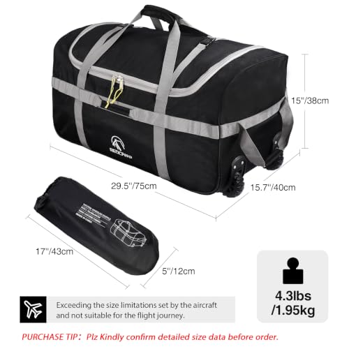 REDCAMP 85L/120L/140L Foldable Duffle Bag with Wheels, Large Travel Duffel Bag - color: 120l Black (Large)