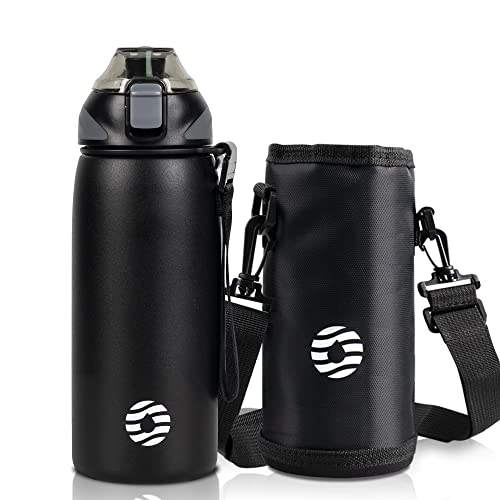 Fjbottle Insulated Water Bottle,20 oz Stainless Steel Wide Mouth Sports Water Bottle Double Wall Vacuum Leak Proof BPA Free Drinks Flask Keep Hot Or Cold Thermo Mug For university,Outdoor,Travel,Gym - color: Black, size: 20 Ounces