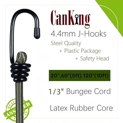 CanKing Bungee Cords 120 Inch Elastic Rope with Hooks Olive Green 2P - size: GreenL120inch2P