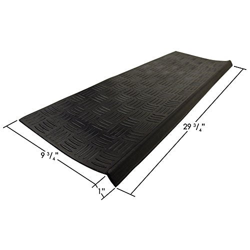 Rubber-Cal Diamond-Grip Recycled Rubber Step Mat - 9.75" x 29.75" inches - Black Stair Tread Mat - 6pack