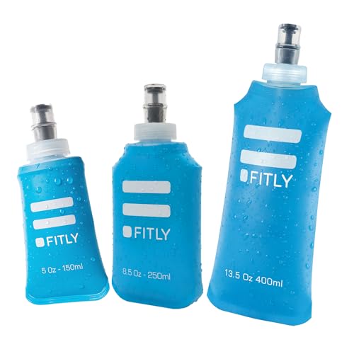 FITLY FLASKS Combo - 3 Handheld Soft Flask, Collapsible Water Bottles for Running, Marathon, Hiking, Cycling (5 oz, 8.5 oz, 13.5 oz / 150-250-400 ml) - color: Blue, style: Sporty