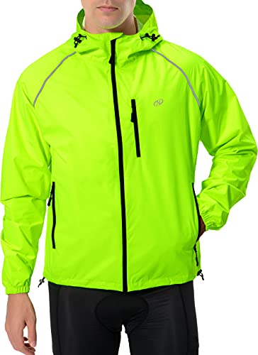 Hugut Men's Cycling Running Rain Jacket Lightweight Waterproof Biking Hiking Windbreaker Raincoat Reflective Packable - color: Fluorescent Yellow, size: 3X-Large