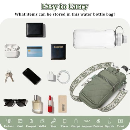 Water Bottle Bag Crossbody with Adjustable Strap, Insulated Water Bottle Sling Bag with Phone Pocket for Hiking - color: Green