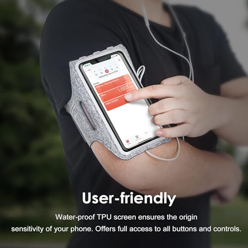Running Armband Cell Phone Armband with Airpods Bag for iPhone 14 13 Pro 14 Plus 12 11 XR XS, Galaxy S20/S10 Waterproof Sports Phone Holder Case and Zipper Slot Car Keychain for 6.5 Inch Cell Phones