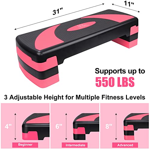 Adjustable Exercise Workout Aerobic Stepper Step Platform Trainer - color: Red