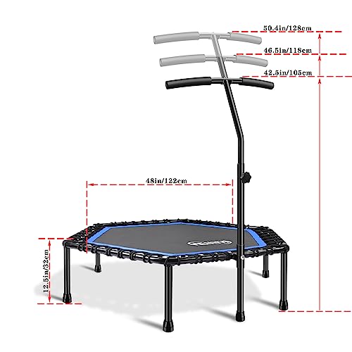 Newan 48'' Fitness Trampoline with Adjustable Handle Bar, Silent Trampoline Bungee Rebounder Jumping Cardio Trainer Workout for Adults - Max Limit 330 lbs - color: Blue