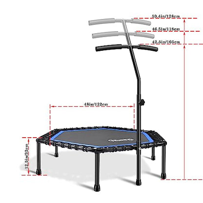 Newan 48'' Fitness Trampoline with Adjustable Handle Bar, Silent Trampoline Bungee Rebounder Jumping Cardio Trainer Workout for Adults - Max Limit 330 lbs - color: Blue