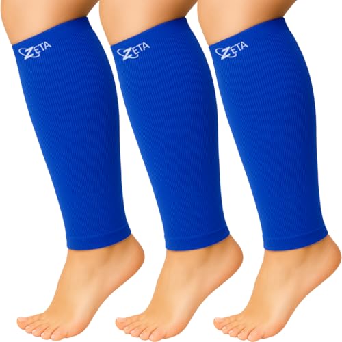 Zeta Wear Plus Size Calf Compression Sleeves for Women and Men, Wide Calf Footless 15-19 mmHg, 2XL-6XL - color: 3 Pair - Blue, size: LXL
