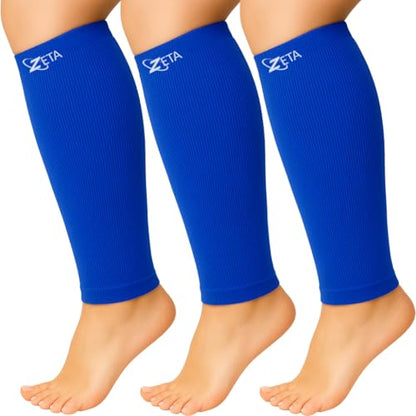 Zeta Wear Plus Size Calf Compression Sleeves for Women and Men, Wide Calf Footless 15-19 mmHg, 2XL-6XL - color: 3 Pair - Blue, size: LXL