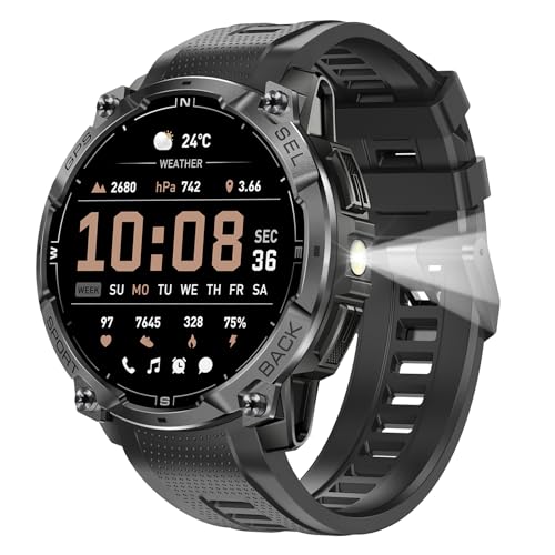 Military Smart Watches for Men, Built-in GPS & Compass, 30-Day Standby - color: Black