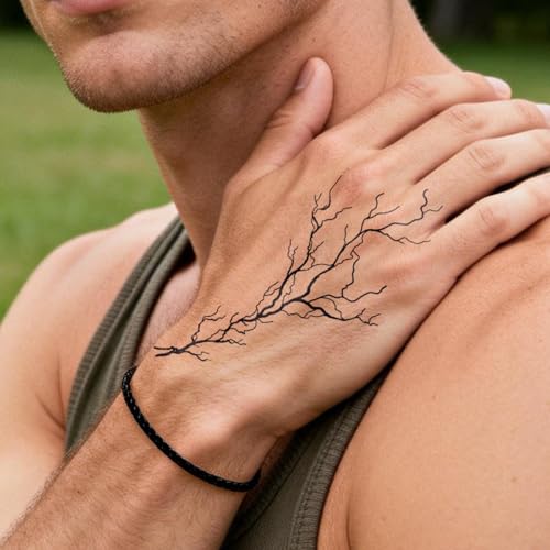 Semi Permanent Tattoo, Lightning Crack Branch Minimal Design, Large - color: Lightning