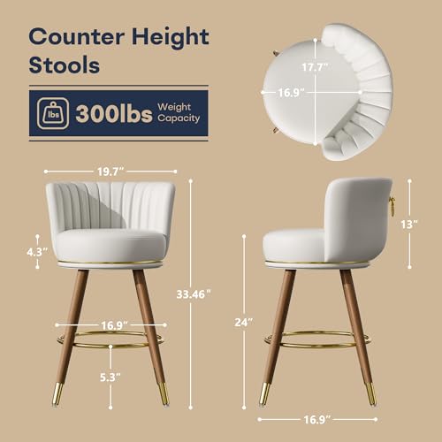 SeekFancy 24 Inch White Leather Swivel Counter Bar Stools Set of 4 - color: White, size: 24" Counter Height-4 Pieces