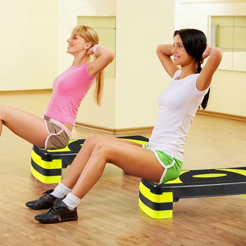 Non-Slip 31 Inch Aerobic Exercise Step Platform 4"-6"-8" Height Adjustable Risers for Home Gym Cardio Training Fitness Workout Stepper Trainer - color: Yellow