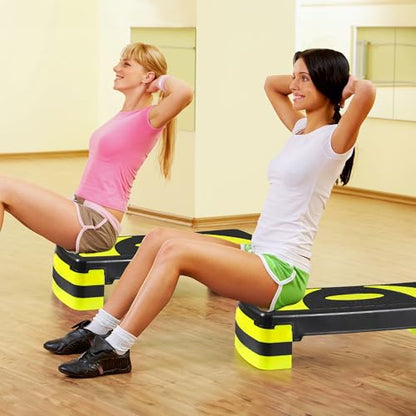 Non-Slip 31 Inch Aerobic Exercise Step Platform 4"-6"-8" Height Adjustable Risers for Home Gym Cardio Training Fitness Workout Stepper Trainer - color: Yellow