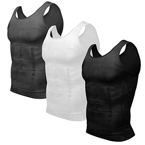 Odoland Men Compression Shirt 3 Pack Body Shaper Vest Tank Top - color: Grey/Black/White, size: Medium