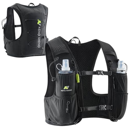 N NEVO RHINO Running Vest 5L, Hydration Vest with 2 TPU 500ml Soft Flask - color: black, size: Medium