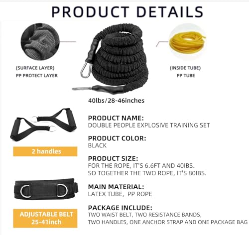 Resistance Speed Training Equipment, Dual Running Bungee Bands - color: Black-6.6ft