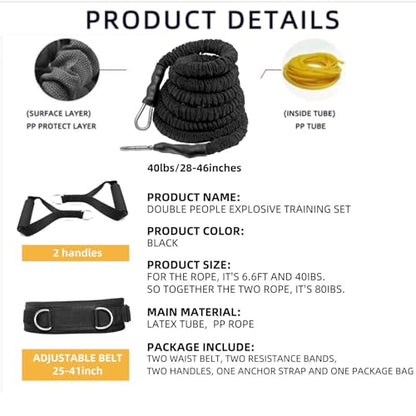 Resistance Speed Training Equipment, Dual Running Bungee Bands - color: Black-6.6ft