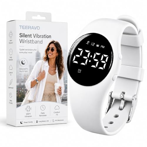 Alarm Clock for Heavy Sleepers Vibrating Wristband Silent Wake Up Watch with Fitness Tracker Step Counter Sleep Tracking Stopwatch Water Resistant Rechargeable Bracelet Adults Teens Kids - color: Ice White