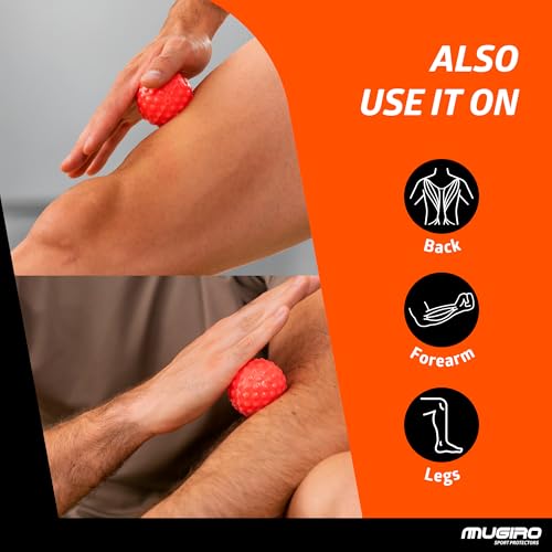 Mugiro Pack of 2 Muscle Massage Balls [Solid & Silicone Gel] - Foot Massage Ball for Plantar Fasciitis, Spurs, and Reflexology - Myofascial Relief and Trigger Points - Rounded Spikes (Does Not Hurt)