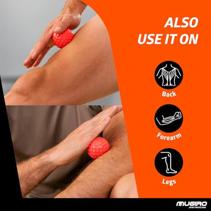 Mugiro Pack of 2 Muscle Massage Balls [Solid & Silicone Gel] - Foot Massage Ball for Plantar Fasciitis, Spurs, and Reflexology - Myofascial Relief and Trigger Points - Rounded Spikes (Does Not Hurt)