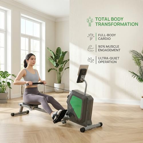 Magnetic Rowing Machine, Quiet Foldable Rower with 8-Level Resistance, LCD Monitor & Tablet Holder, Full-Body Low-Impact Cardio Equipment, Optional 2-in-1 Strength Training - color: Gray SRM2000