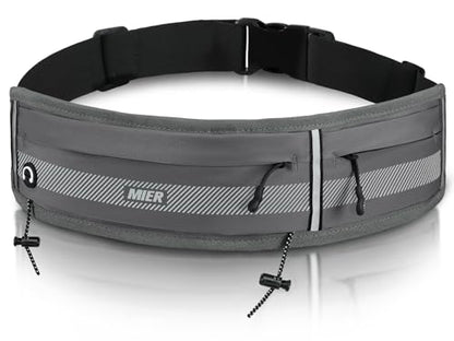 MIER Running Belt for Women & Men, Fanny Pack with Marathon Bib Clip, Gray - color: Gray