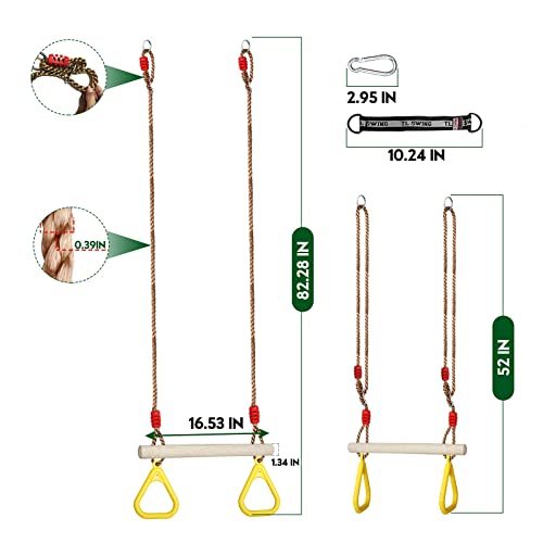 Trapeze Swing Bar with Rings, Wooden Trapeze Swing Bar for Indoor/Outdoor - color: Yellow
