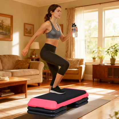 ZenStyle 43" Adjustable Aerobic Stepper Bench with 4/6/8 Inch Risers, Non-Slip Surface for Cardio, Strength Training & Home Fitness Workout - color: Rose Pink