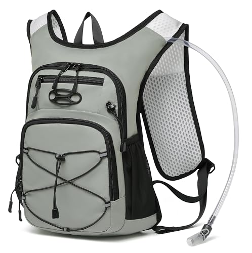 Wotony Lightweight Hydration Backpack with 2LOR 3LWater Bladder for Cycling Hiking Rave - Water Daypack for Men Women - color: light gray