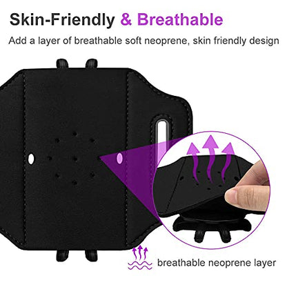 Rotatable Running Cell Phone Armband with Airpods Holder, Black