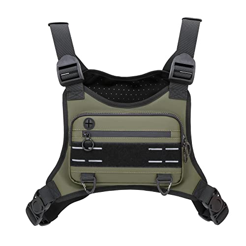Muserise Sports Chest Bag For Men Women, Water Resistant Lightweight Front Chest Pack, Running Vest Bag With Built-In Phone Holder & Extra Storage For Workouts, Running, Cycling (Olive) - color: Olive