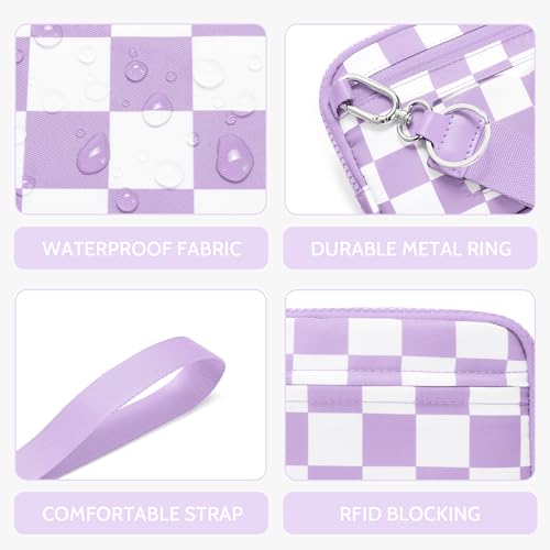 FODOKO Wristlet wallets for Women RFID crossbody bags with 4 Zippers - color: Light Purple