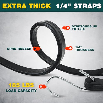 Bungee Cords with Hooks 21" 50 Pack, Heavy Duty Rubber Tarp Straps S Hooks - size: New Model 21 INCH 50PACK