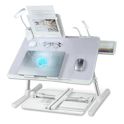 iXTRA Adjustable Laptop Lap Desk with Cooling Fan USB Light for Adults 56x32cm,Grey - color: Grey,56-32cm