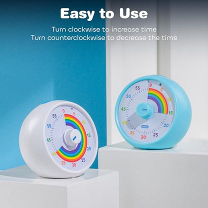 Visual Timer for Kids, 60-Minute Countdown for Classroom Office Kitchen, Desk Timer Kids Time Management Tools with Silent Operation, Pomodoro Timer Rainbow Pattern(Blue) - color: Blue