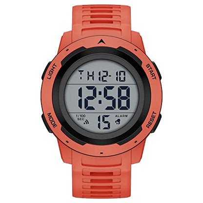 GOLDEN HOUR Mens Waterproof Digital Sport Watches Wide Screen Easy Read Display Military Style with Rubber Strap - color: red